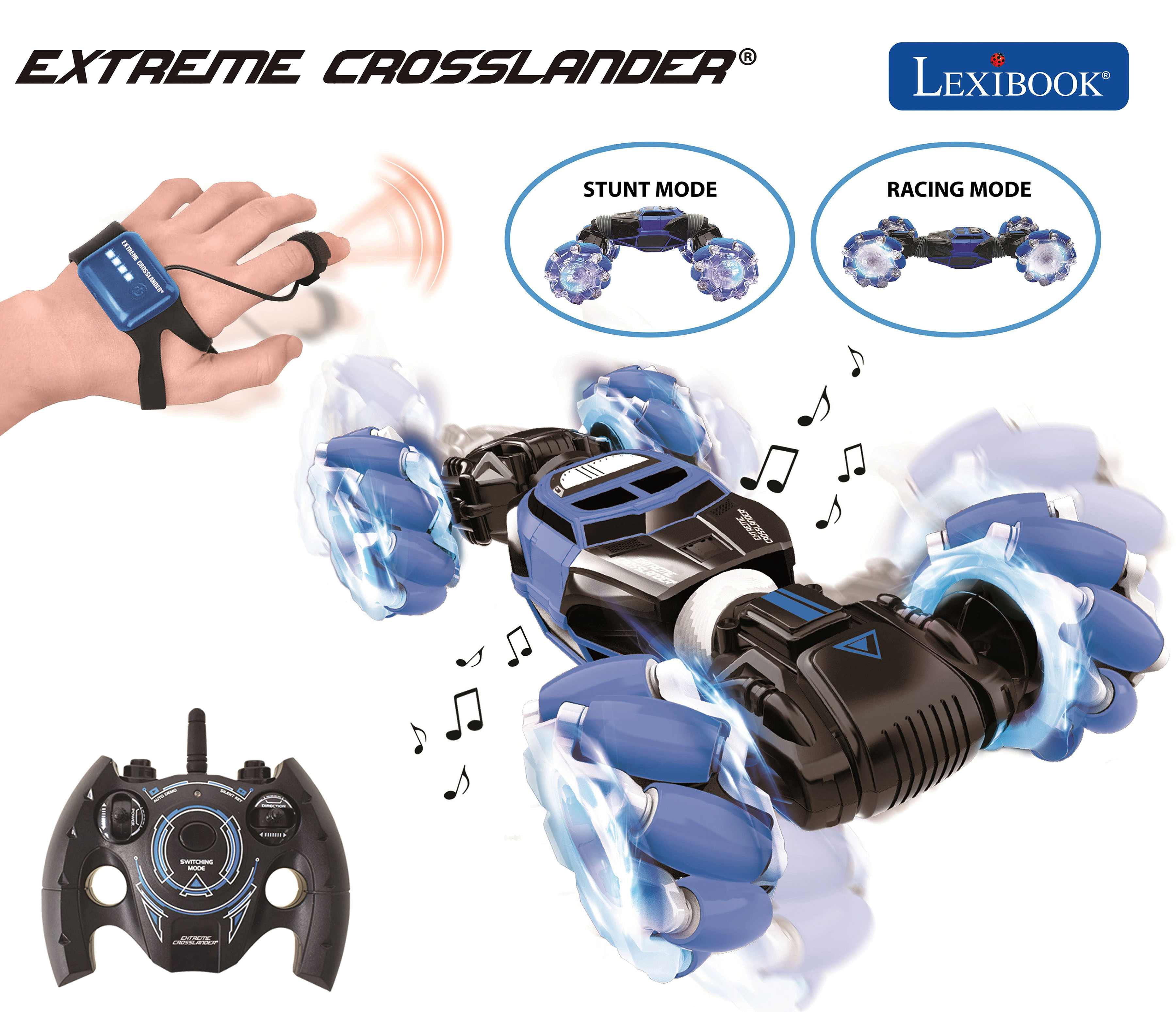 Lexibook, Extreme Crosslander, Off-road Remote Control Car, up to 12km/h, Light Effects, Remote Control & Gesture Control Bracelet Included, Music, Rechargeable