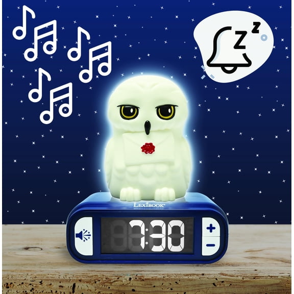 Lexibook, Hedwig, Hedwig Nightlight Alarm Clock, Sounds and Melodies, Backlit LCD Screen, Luminous, Snooze