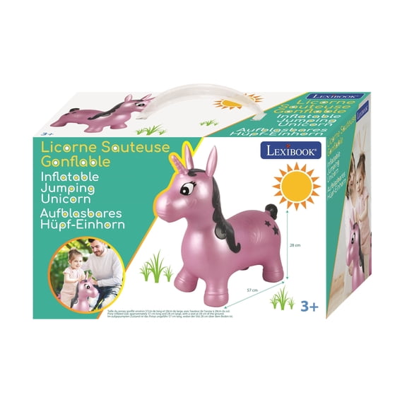 Lexibook Inflatable Jumping Unicorn, Balance Builder, 50cm, Pink
