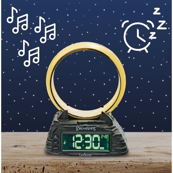 Lexibook Lord of the Rings One Ring Nightlight Alarm Clock, Gold/Black