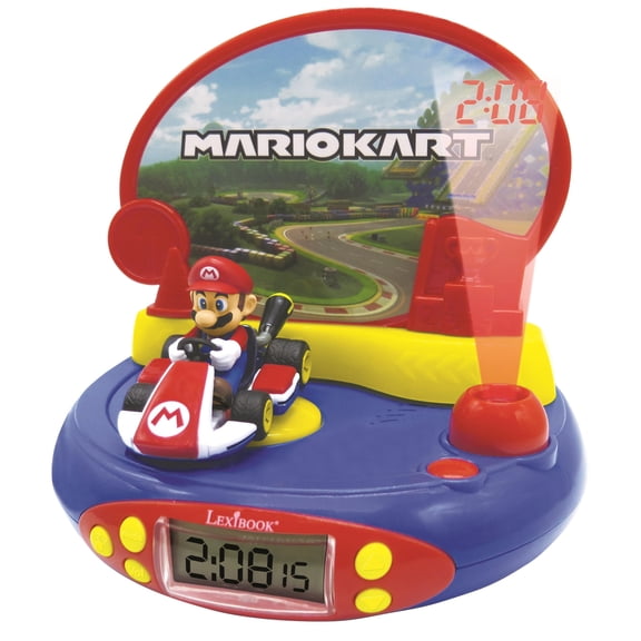 Lexibook - Nintendo Mario Kart Projector clock, built-in night light, time projection onto the ceiling, sound effects, battery-powered, RP500NI