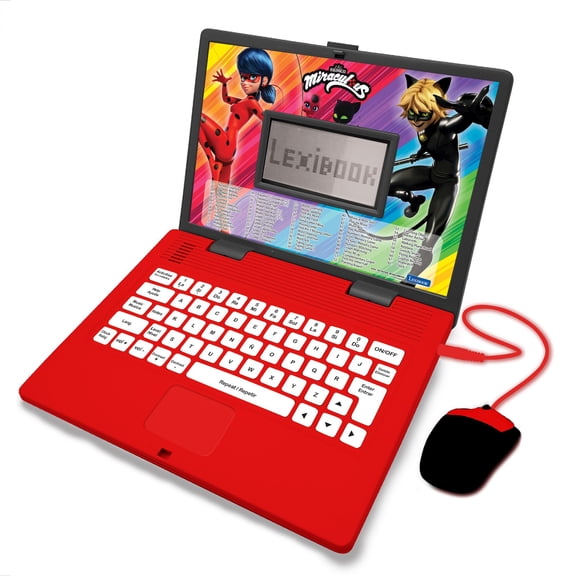 Lexibook Miraculous - Educational and Bilingual Laptop English/Spanish - Toy for Child Kid (Boys & Girls) 124 Activities, Learn Play Games and Music with LadyBug - Red/Black JC598MIi2