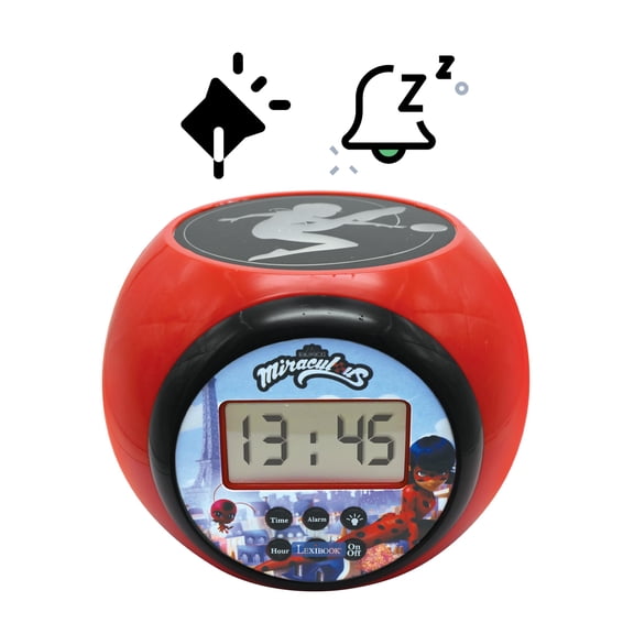 Lexibook Miraculous Projector Alarm Clock, Nightlight Timer, Red/Black