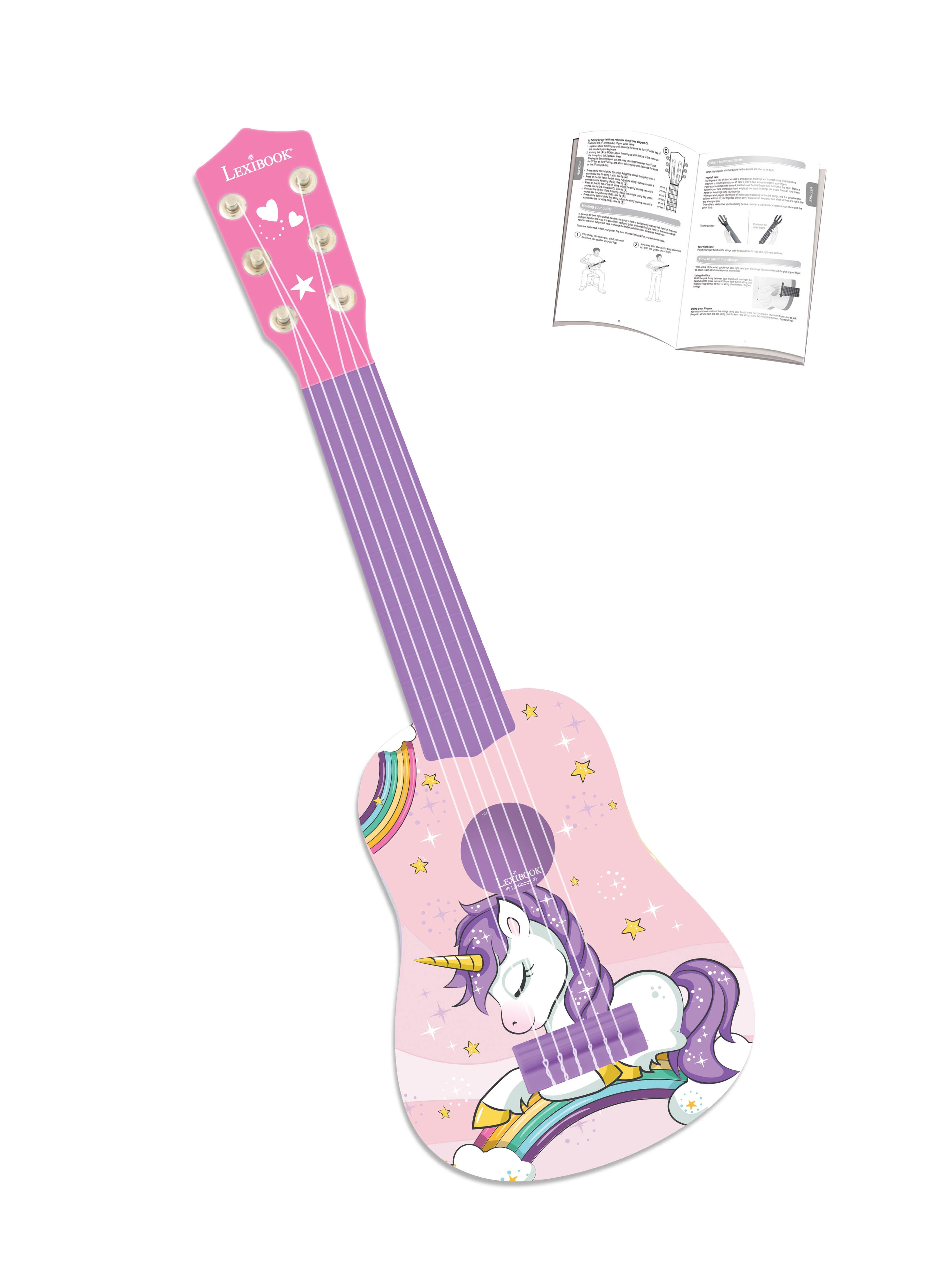 Lexibook Unicorn My First Guitar for Children, 6 Nylon Strings, 21'', Pink/Blue