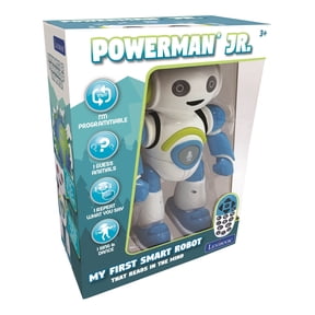 Lexibook - Powerman Jr. Smart Interactive Toy Robot That Reads in the Mind Toy for Kids Dancing Plays Music Animal Quiz STEM Programmable Remote Control Boy Robot Junior Green/Blue