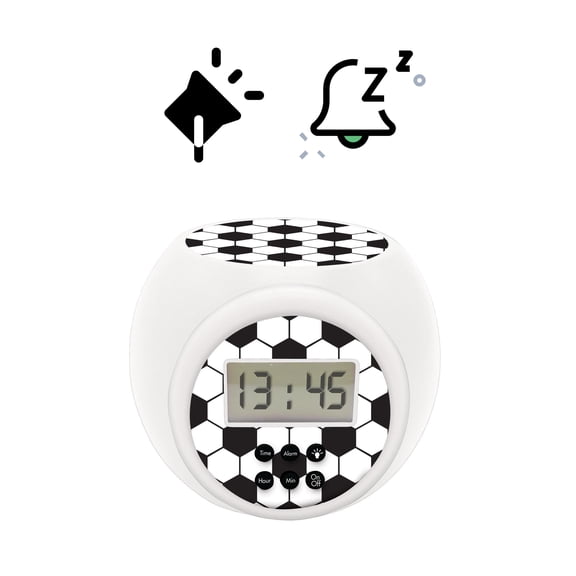 Lexibook Football Projector Alarm Clock, Nightlight Timer, White/Black