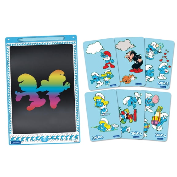 Lexibook, The Smurfs, Magic Slate, Artistic and creative toy for girls and boys, Multicoloured drawings, 28 cm screen, Includes 1 stylus and 6 stencils, Blue, CRT10SF