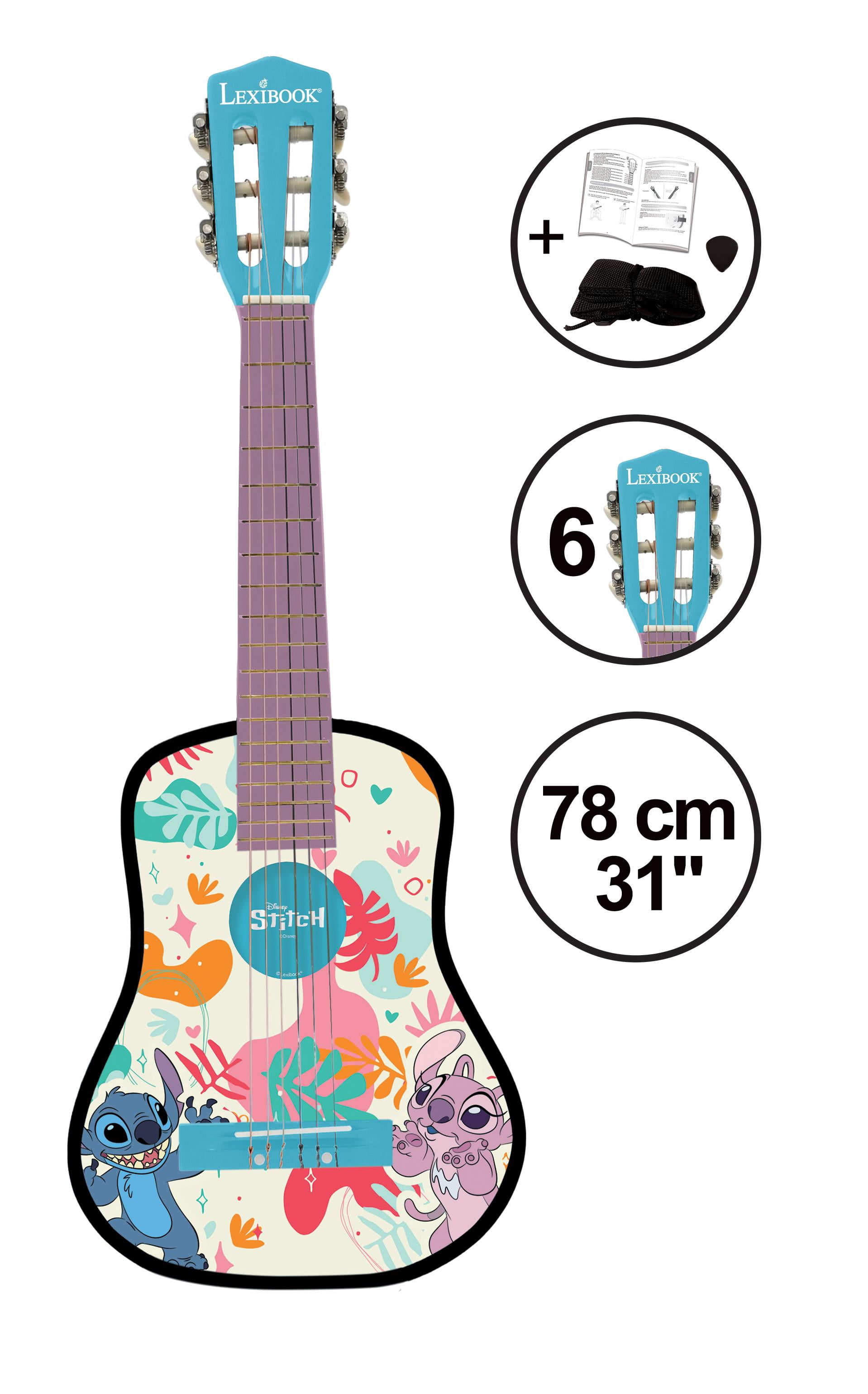 Lexibook Disney Stitch, My First Wooden Acoustic Guitar, 6 Nylon Strings, 78 cm (30"), Learning Guide, Pick and Strap Included