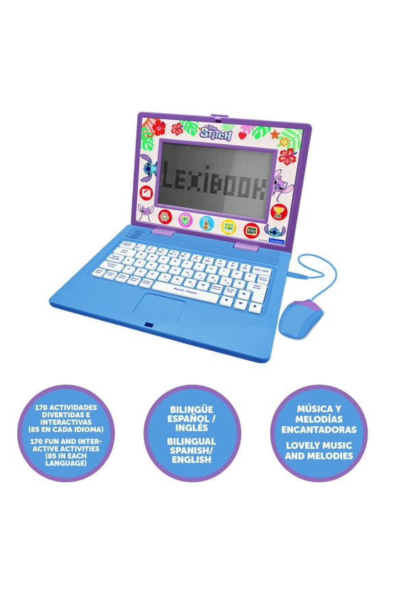Disney Stitch, Bilingual and Educational Laptop English/Spanish, Toy for Children, 170 Activities to Learn, Play Games and Music, Large Screen