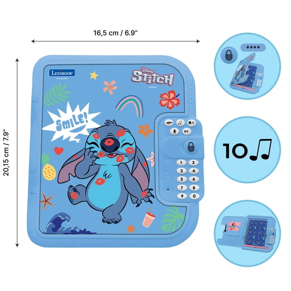 Lexibook Disney Stitch Electronic Diary, Pen, Password & Sound, Blue