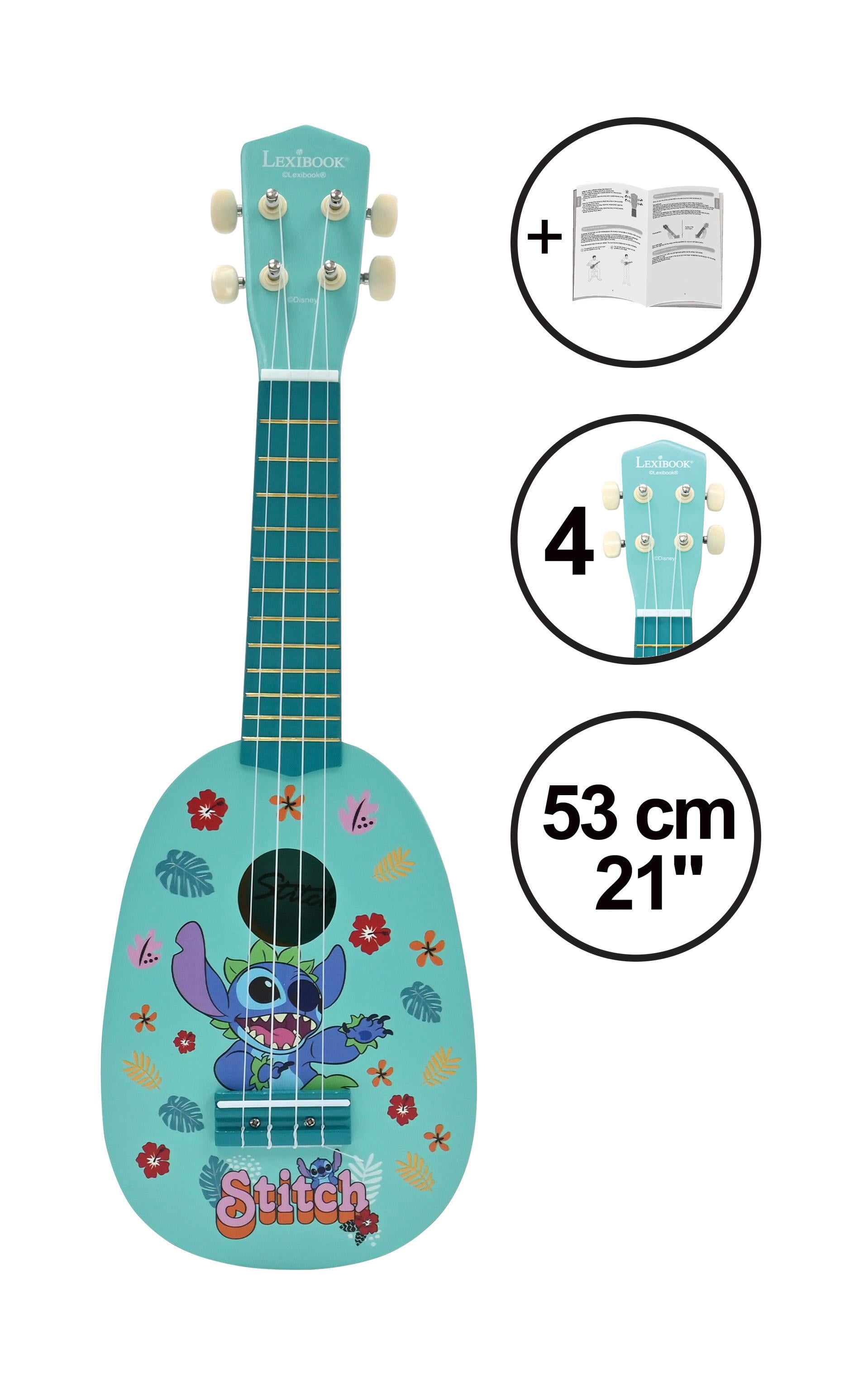 Lexibook Disney Stitch My First Wooden Ukulele, 4 Nylon Strings, 53cm, Blue