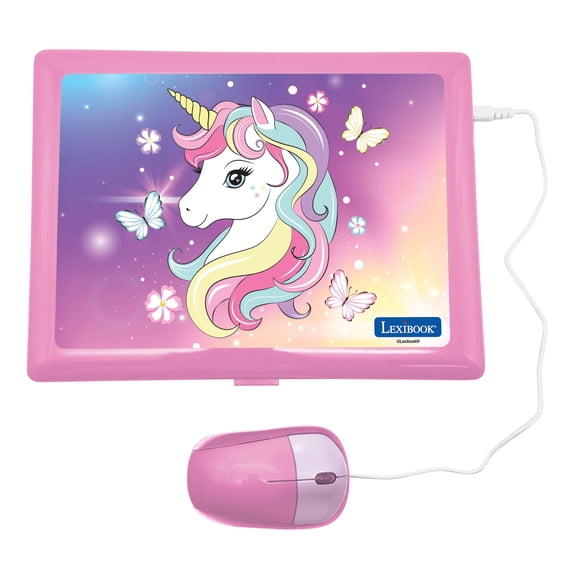 Lexibook Unicorn Bilingual Laptop, EN/ES, 164 Acts, Pink/Purple