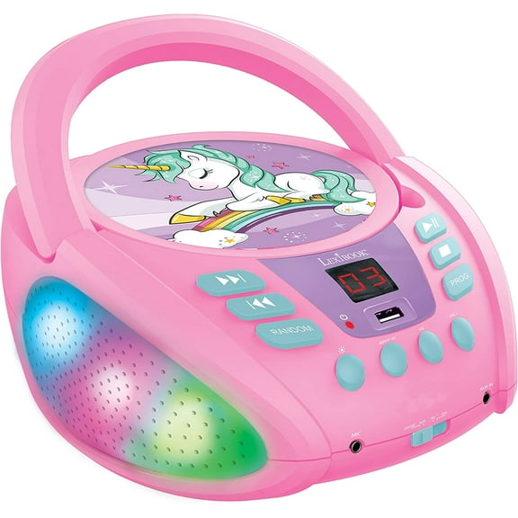 Lexibook Unicorn Bluetooth CD Boombox Multicolour Light Effects, Aux-in & Microphone Jack, Pink