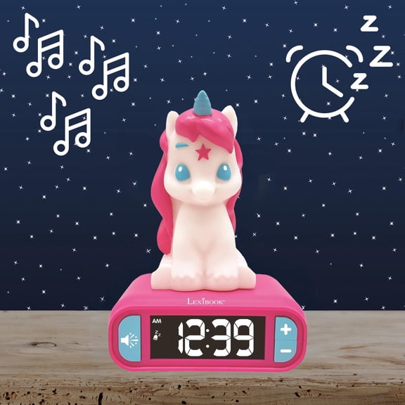 Lexibook Unicorn Digital Alarm Clock, Nightlight & Snooze, Pink, Kids
