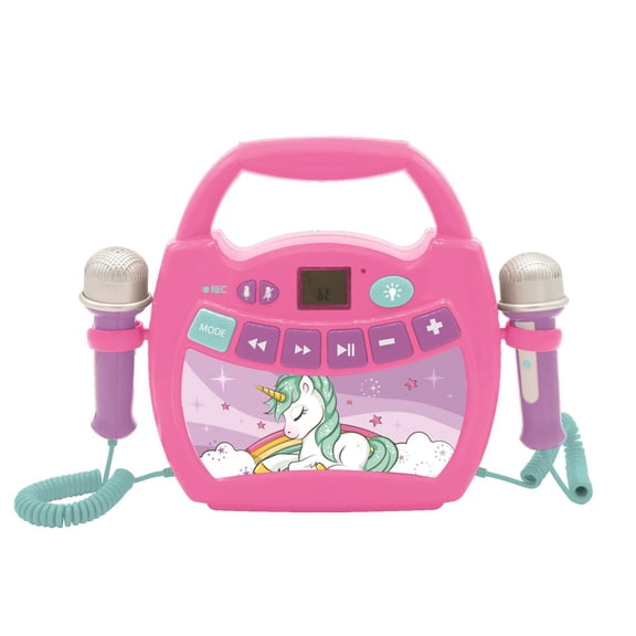 Lexibook Unicorn Portable Karaoke Player, Mics, Lights & Voice, Pink