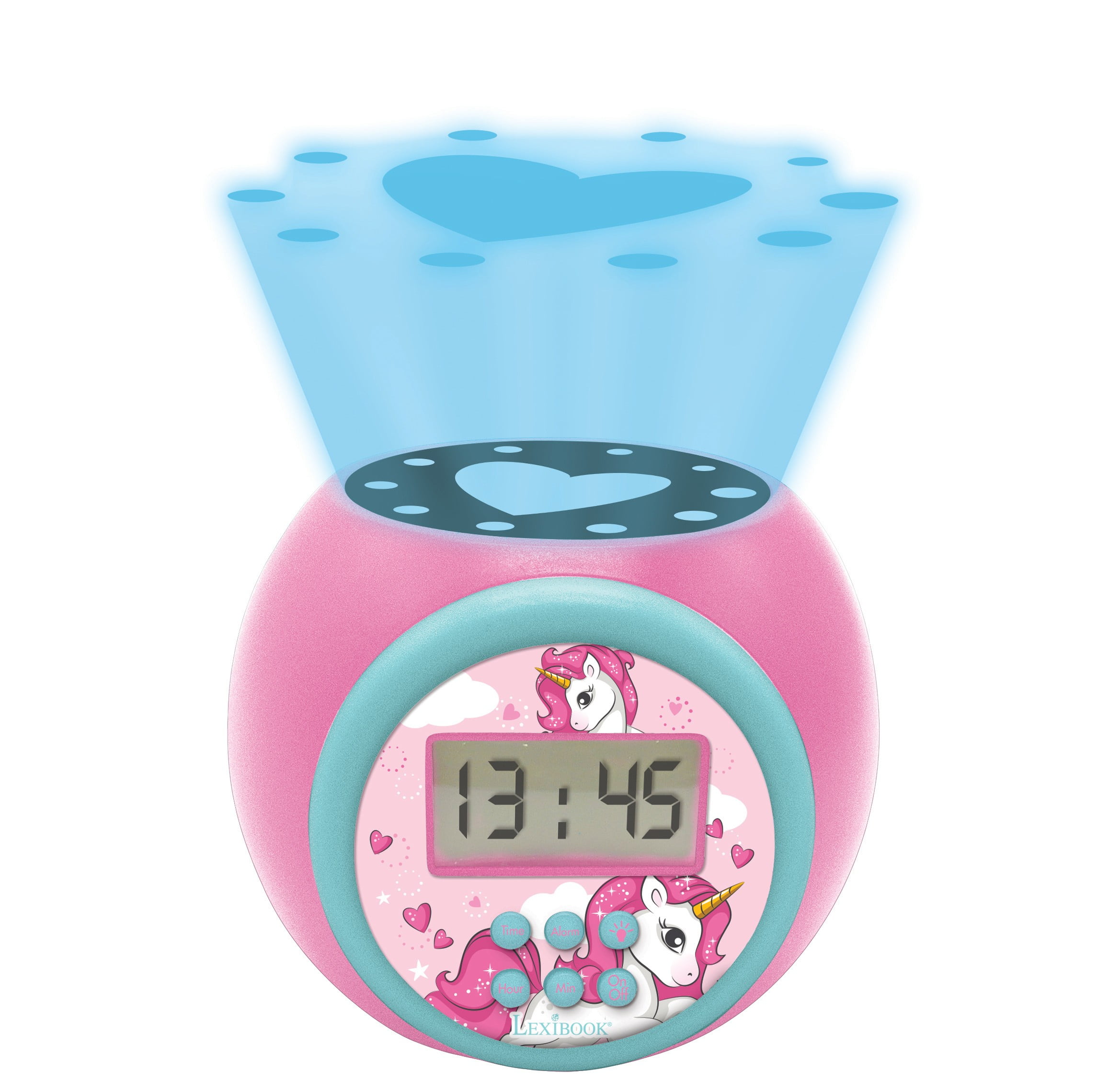 Lexibook Projector Alarm Clock Unicorn with Snooze Function and Alarm Function, Night Light with Timer , LCD Screen, Battery Operated, Pink