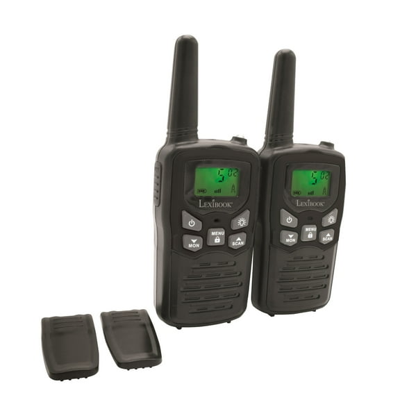 Lexibook Walkie-talkies for kids, toys long range 8km / 5 miles, LCD screen, digital sound, indoor and outdoor communication game, Belt clip, Black, TW58US