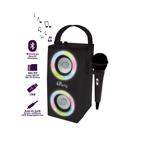 Lexibook iParty Portable Light Speaker with Mic, Black
