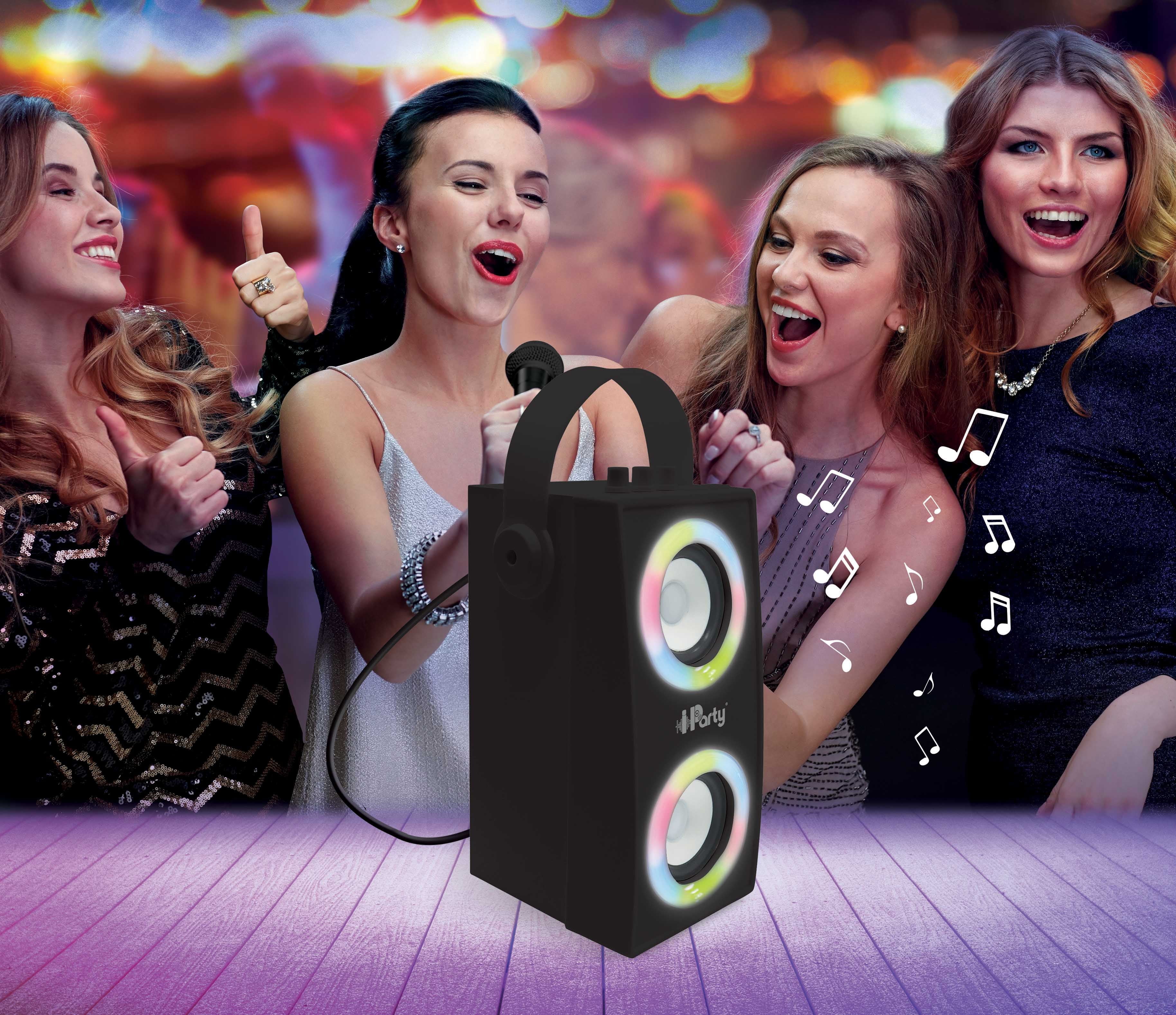 Lexibook IParty Enceinte Karaoké Bluetooth 18W Avec Micro, Roulettes Et Effets Lumineux – Noir/Argent