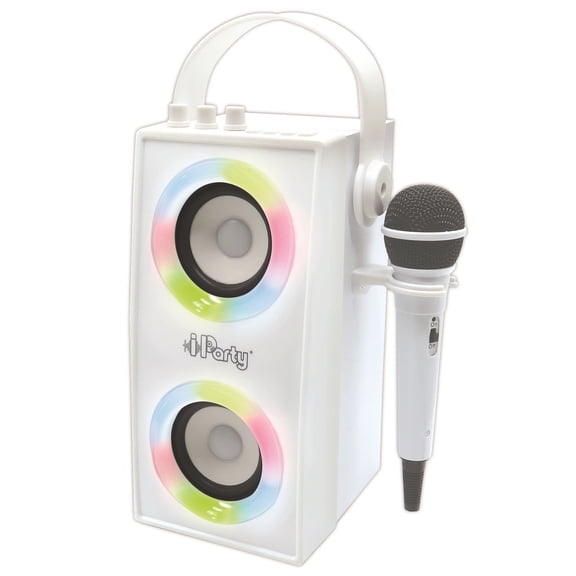 Lexibook iParty - Portable Bluetooth Light Speaker with Microphone, Light effects, Karaoke, Wireless, USB, SD card, Rechargeable battery, white, BTP180Z