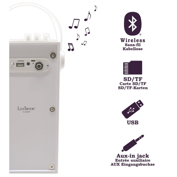 Lexibook iParty Portable Light Speaker with Mic, White