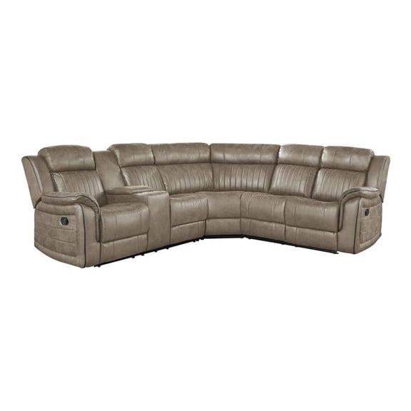 Lexicon 3-Piece Modern Wood and Microfiber Reclining Sectional in Sandy Brown