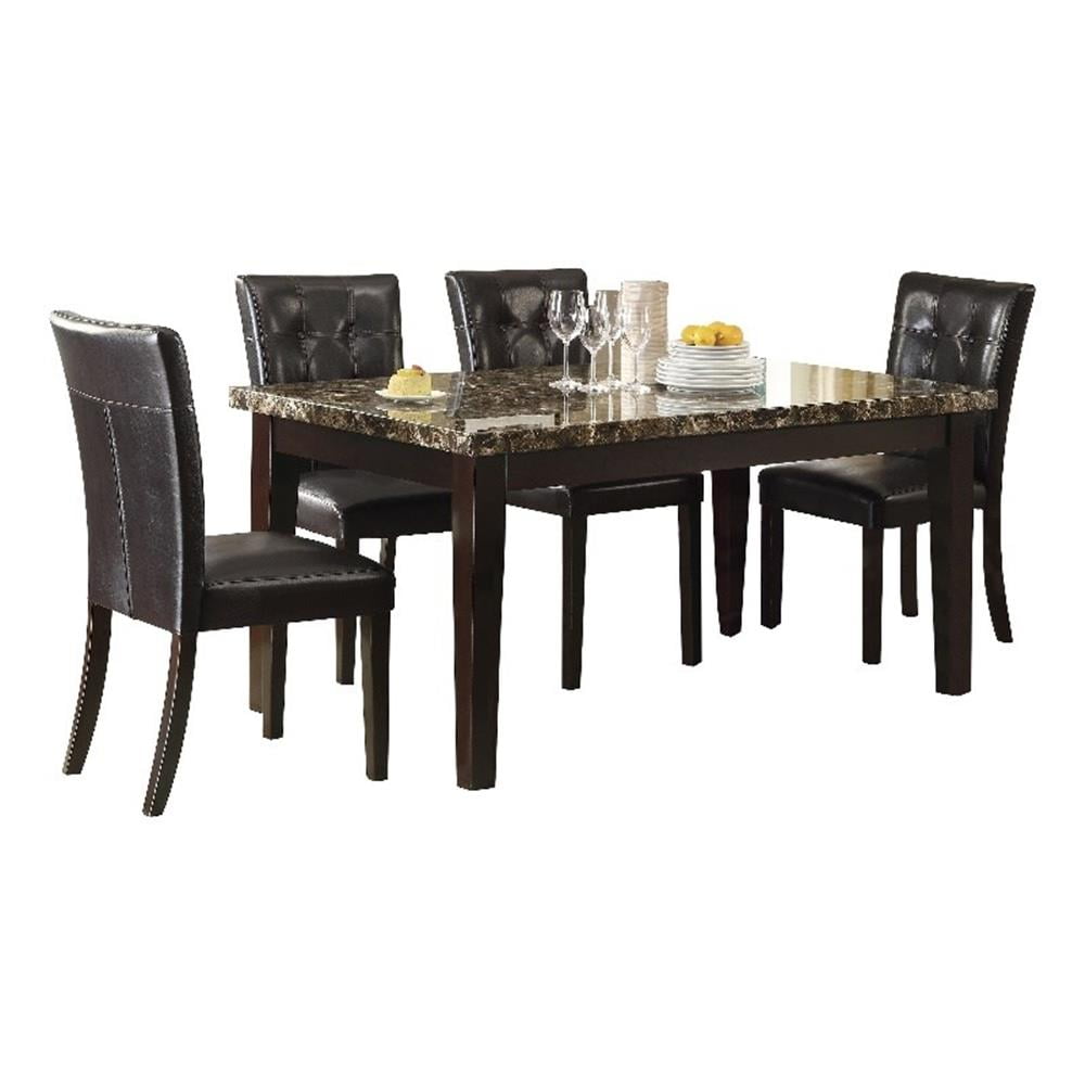 Espresso Faux Marble and Wood 5-Piece Dining Set