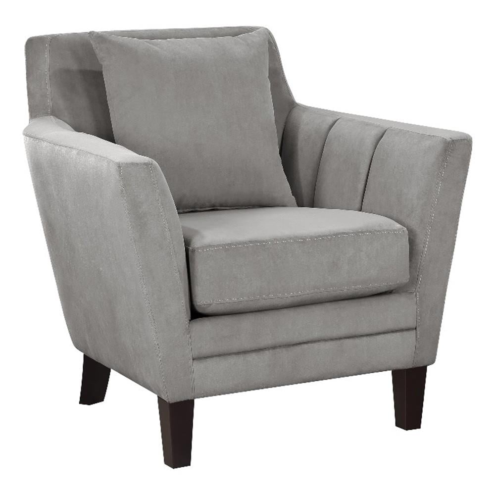 Gray Velvet Upholstered Accent Chair with Wood Legs