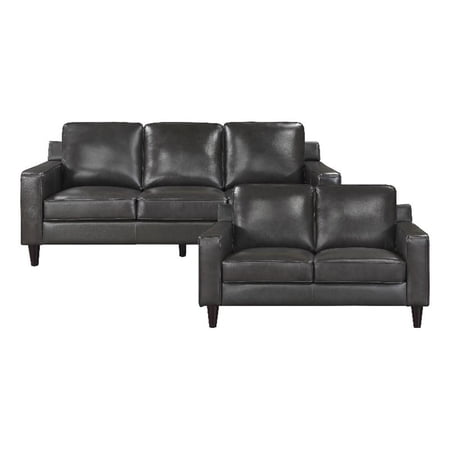 Lexicon Aldrich 2-Piece Leather Sofa Set in Gray