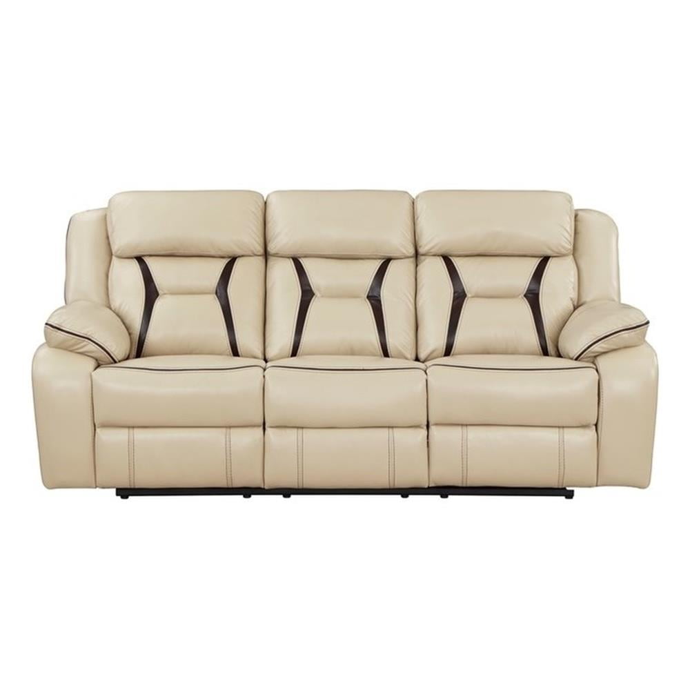 Beige Faux Leather Power Reclining Sofa with USB Ports