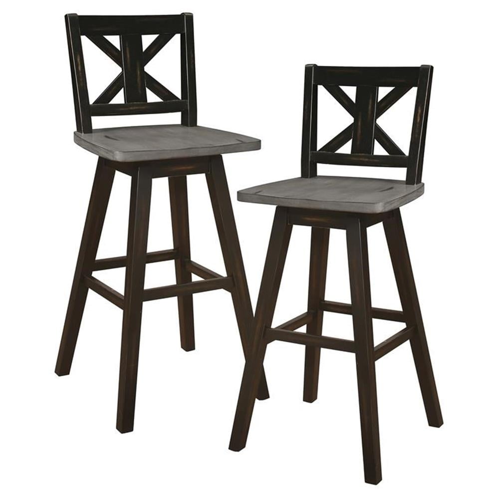 Distressed Gray and Black Wood Swivel Pub Stools Set of 2