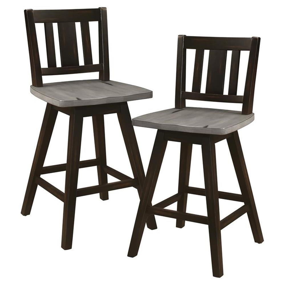 Amsonia Distressed Gray and Black Swivel Wood Counter Stools