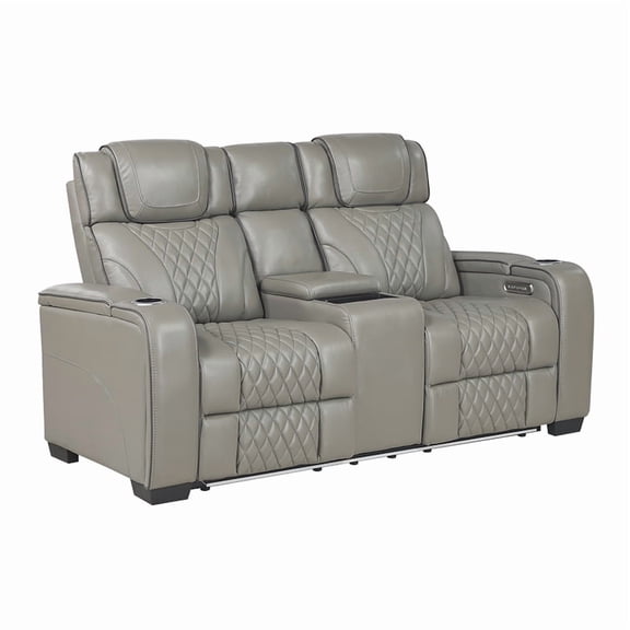 Lexicon Apex Leather Pwr Double Reclining Love Seat with Center Console in Gray