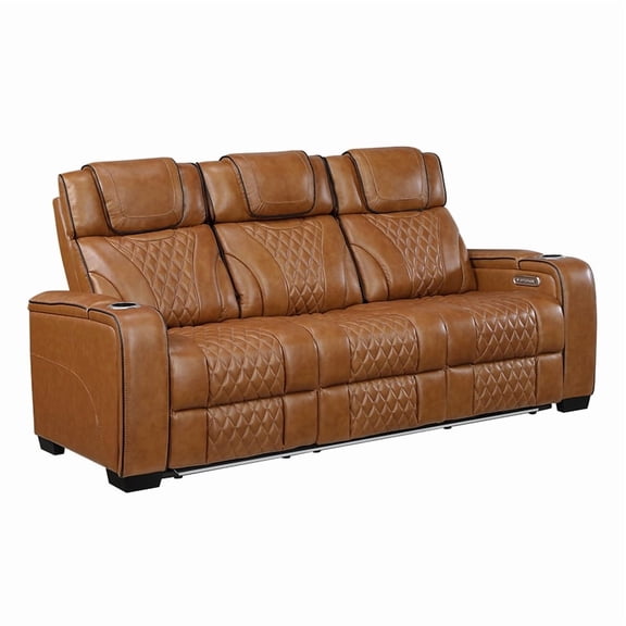 Lexicon Apex Leather Power Double Reclining Sofa with Power Headrests in Brown