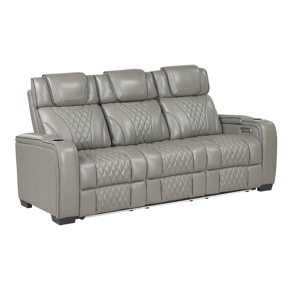 Lexicon Apex Leather Power Double Reclining Sofa with Power Headrests in Gray