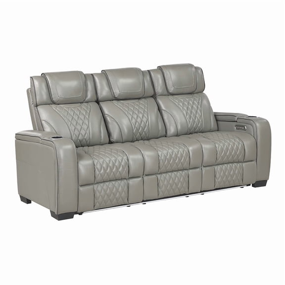 Lexicon Apex Leather Power Double Reclining Sofa with Power Headrests in Gray