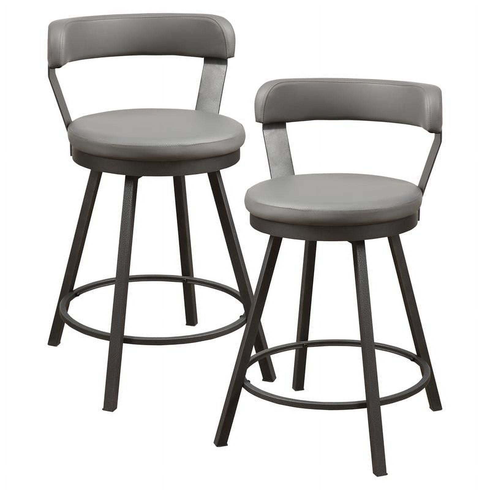 Gray Faux Leather Swivel Counter Stools with Metal Base, Set of 2