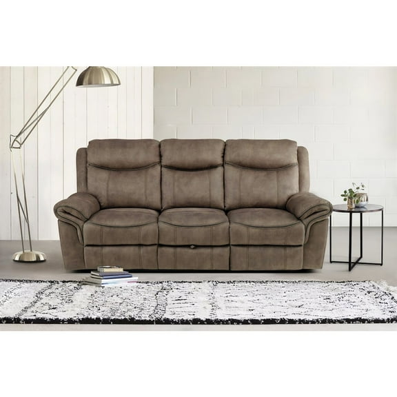 Lexicon Aram Microfiber Double Reclining Sofa with Cup Holders in Brown
