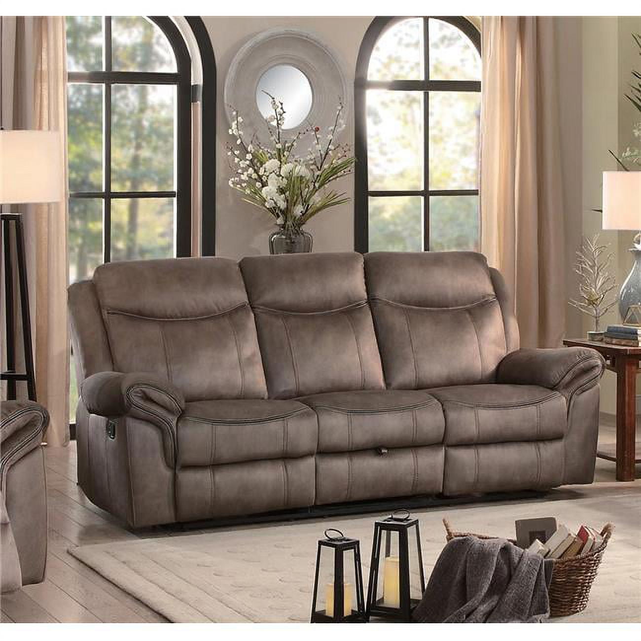 Brown Faux Leather Reclining Sofa with Storage and Cup Holders