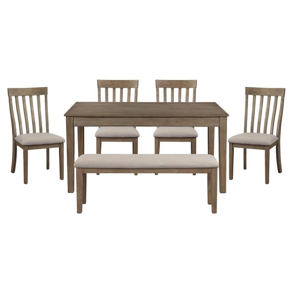 Contemporary Oak Veneer 6-Piece Dining Set with Wire Brush Brown/Gray Finish