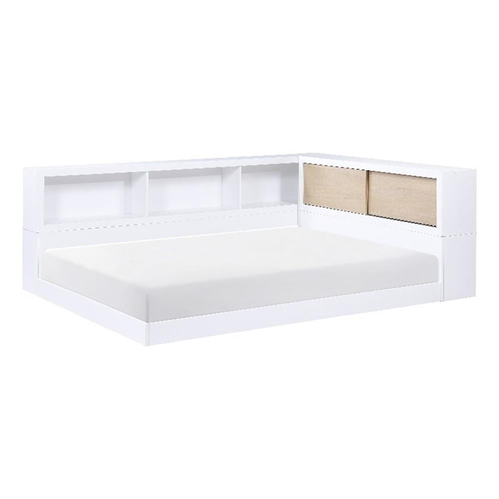 Lexicon Asker Wood Full Bookcase Corner Bed in 2-Tone Finish (White and ...