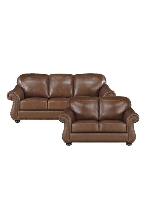 Attleboro Leather 2-Piece Upholstered Sofa Set in Brown