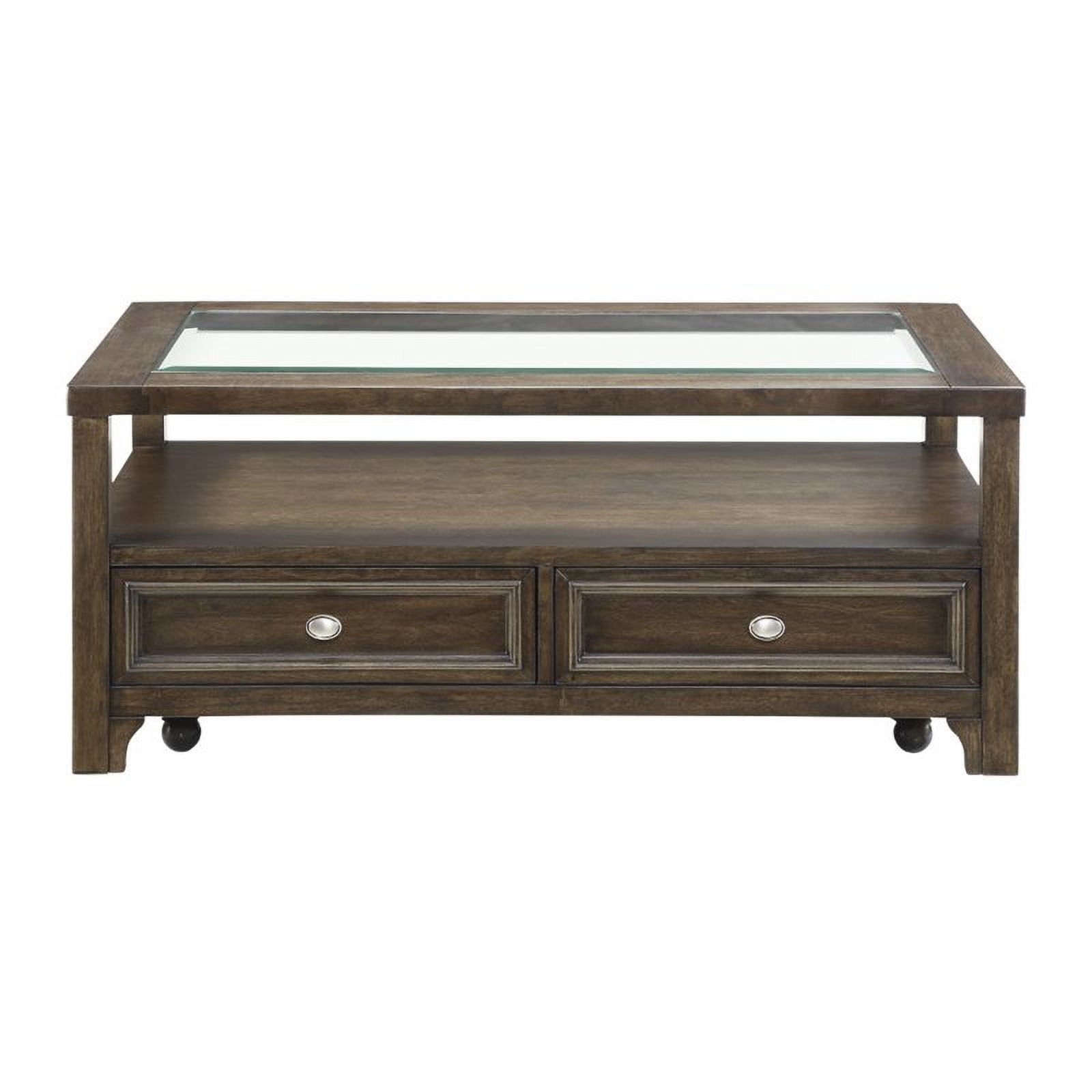 Auburn Brown Cherry Glass Top Coffee Table with Storage
