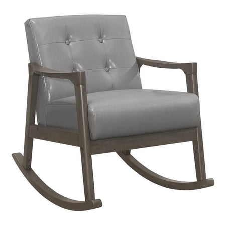 Lexicon Auden Mid-Century Wood & Faux Leather Rocking Chair in Light Gray