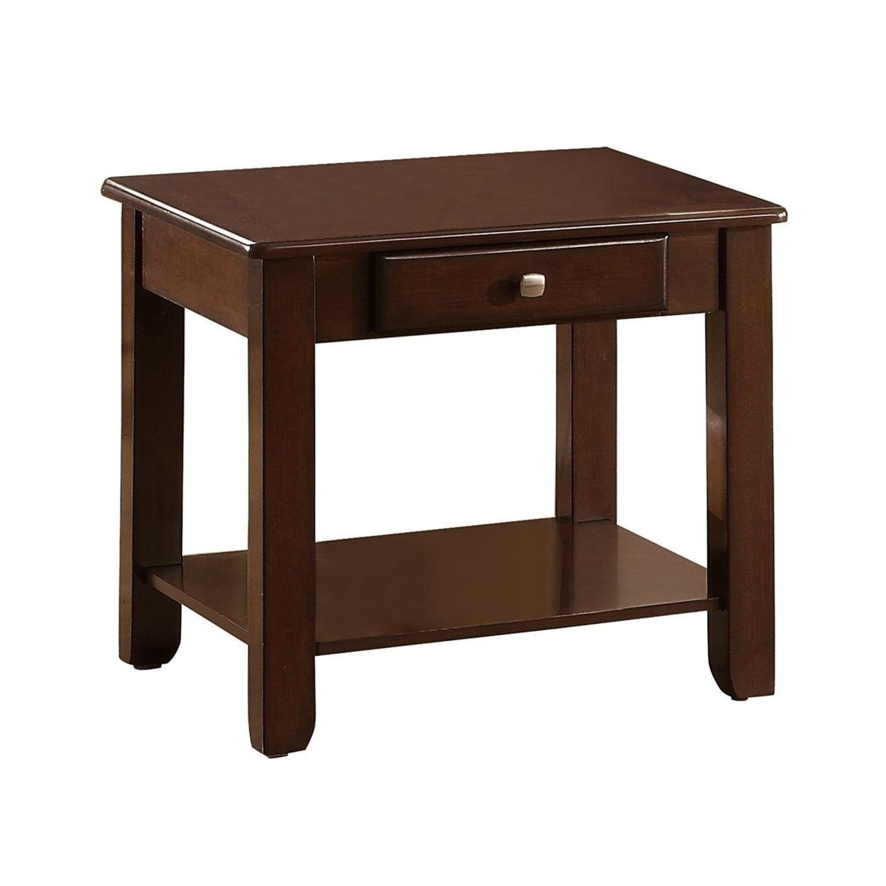 Transitional Cherry Brown Wood End Table with Storage Drawer