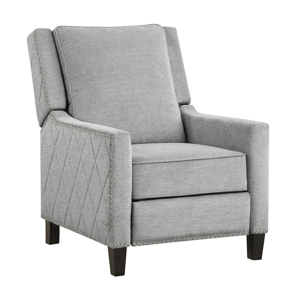 Gray Fabric Upholstered Push Back Recliner with Nailhead Trim