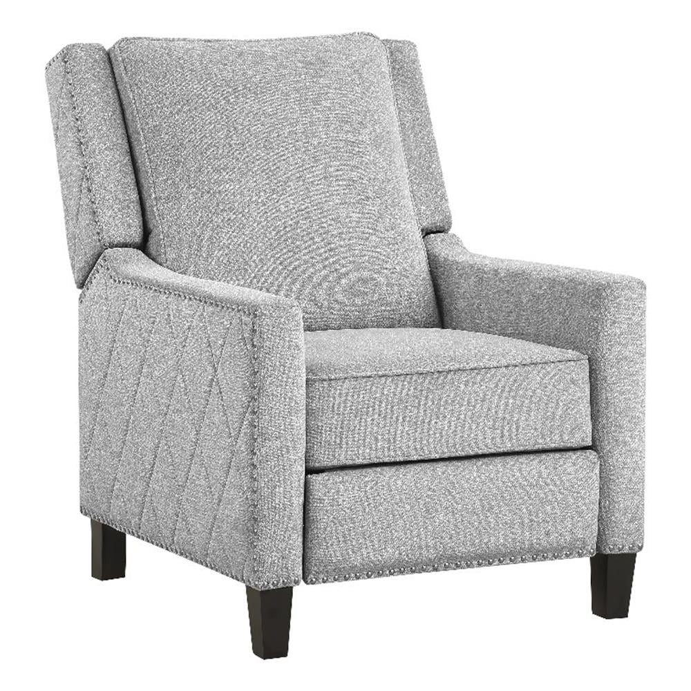 Gray Fabric Upholstered Push Back Recliner with Nailhead Trim