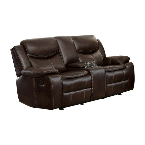 Lexicon Bastrop Double Glider Reclining Loveseat with Console in Brown