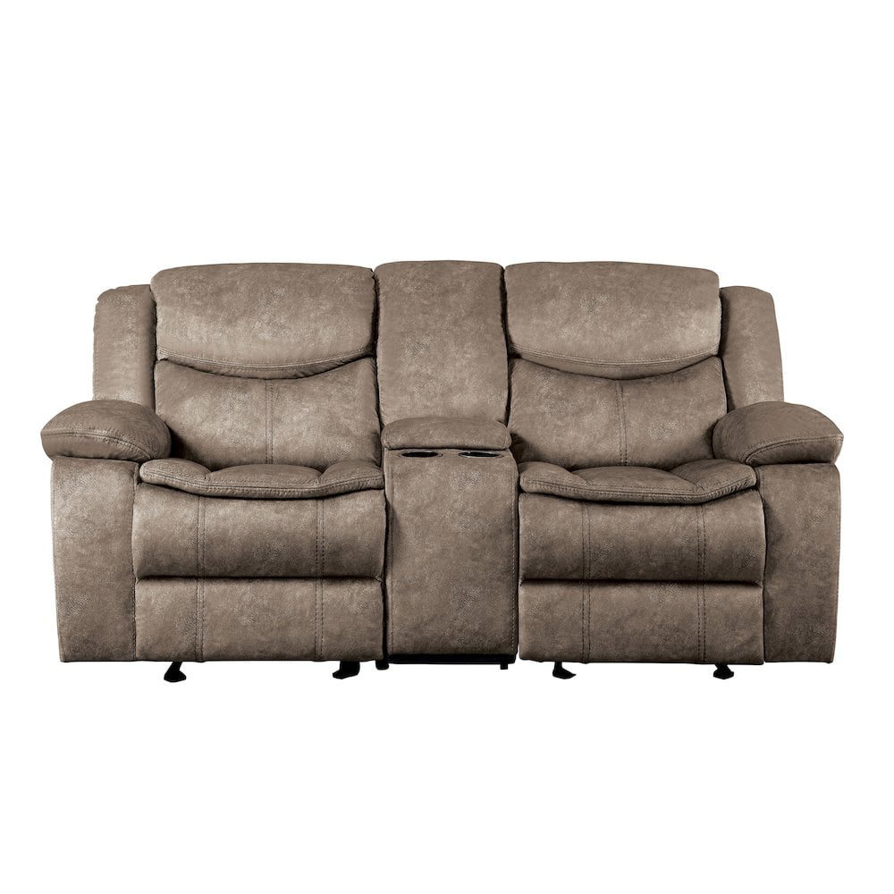 Brown Faux Leather Reclining Loveseat with Cup Holder