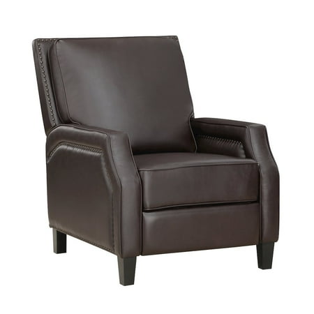 Lexicon Berenson Faux Leather Upholstered Push Back Recliner in Dark Brown Color